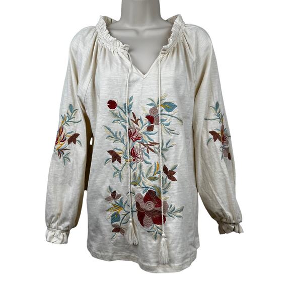 NEW Solitaire Embroidered Top Blouse Cream Women's Sm Peasant Boho Cottagecore - Picture 1 of 12